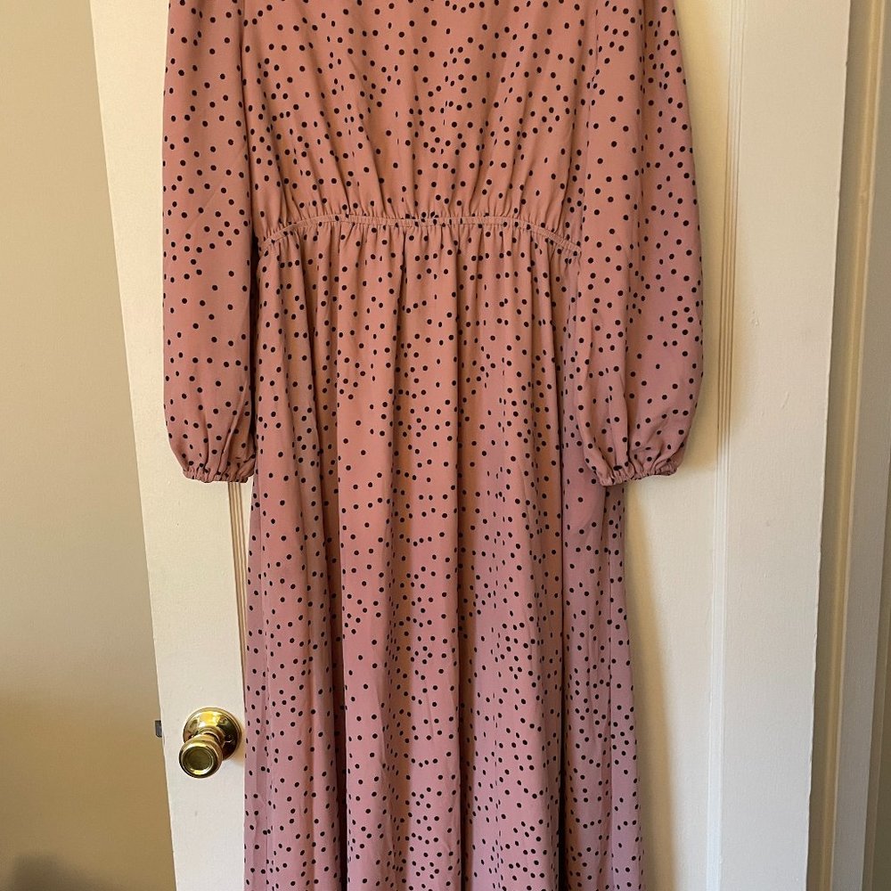 Niswa Fashion Pink and Black Polka Dot Chiffon Dress